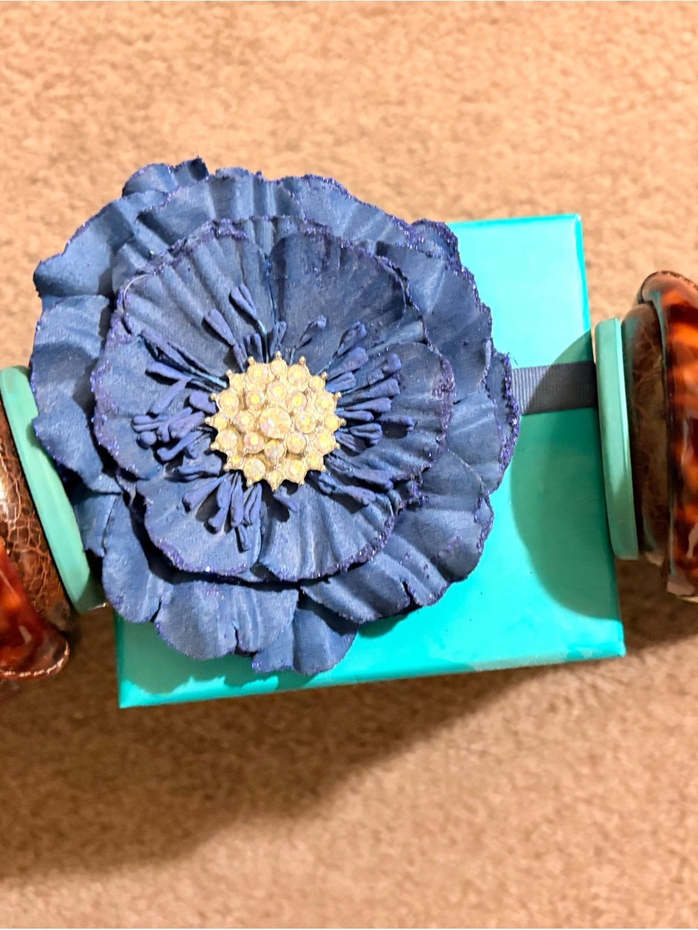 Tieks Tortoiseshell Patent Ballet Flats with Turquoise Heel Tab - Picture 3 of 5